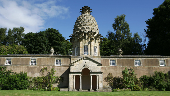 The Dunmore Pineapple,Scotland, a summerhouse built for the fourth Earl of Dunmore in 1754 indicates just how exotic a fruit the pineapple was. The building, now owned by the National Trust of Scotland and managed by the Landmark Trust, is rented out as a holiday cottage.